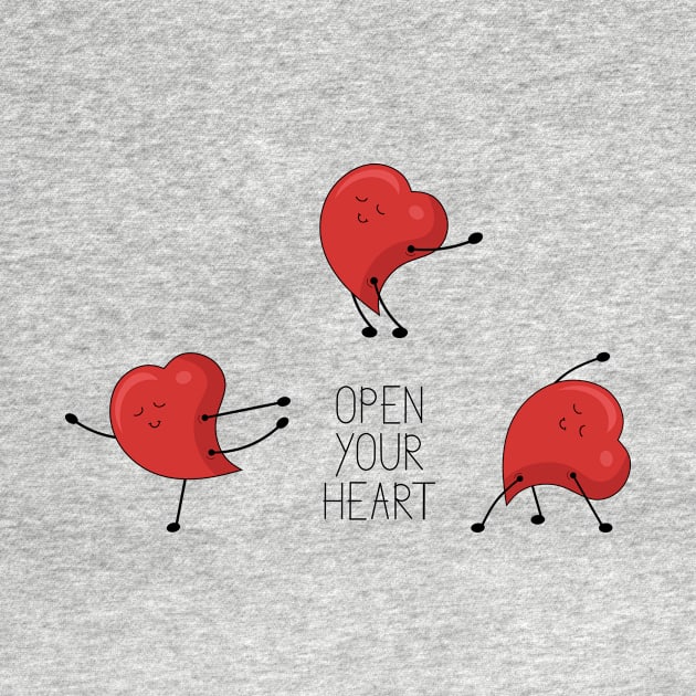 Open your heart illustration with red cartoon character doing yoga by SooperYela